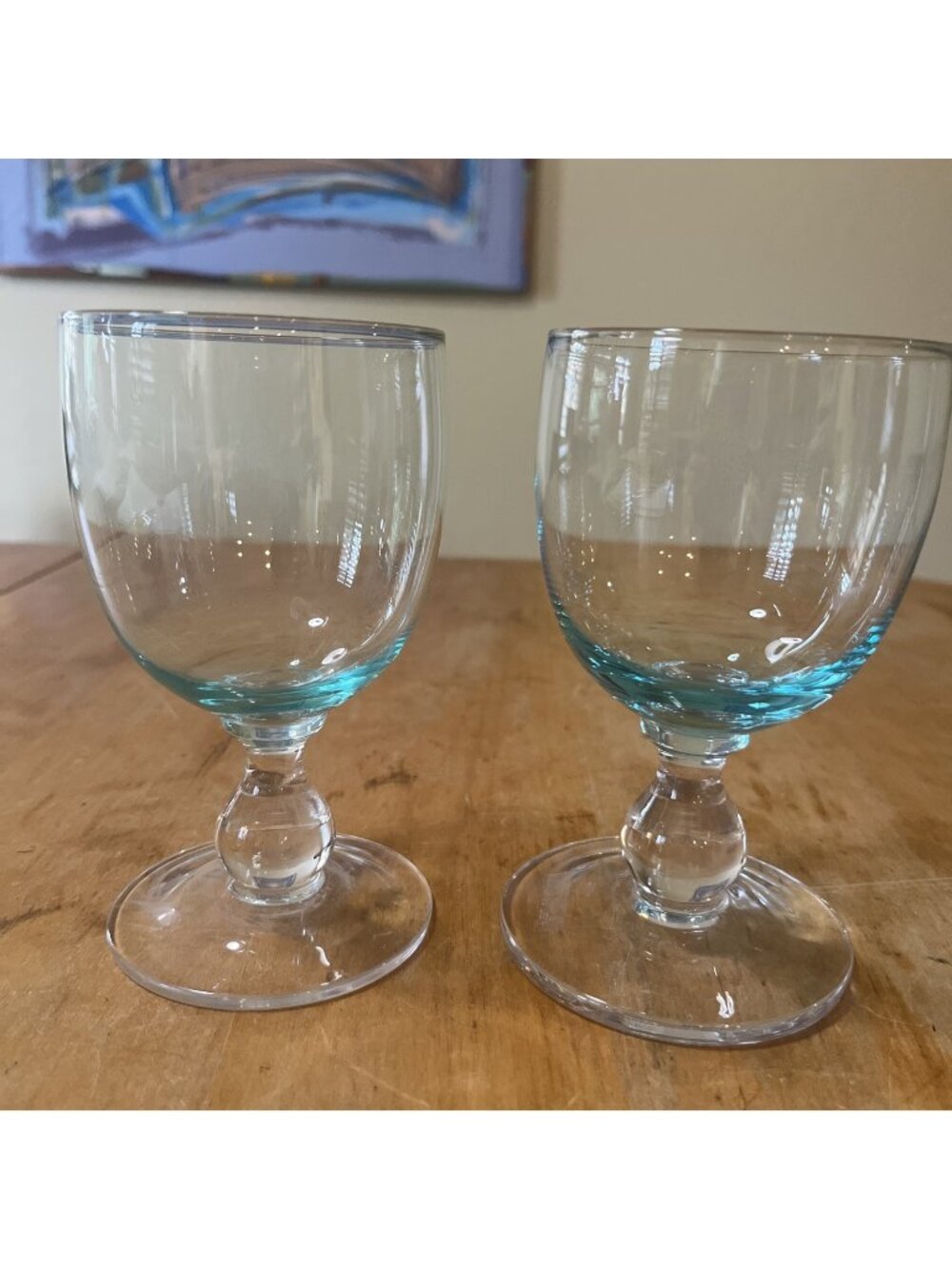 Vintage Green/teal Blue Stemmed Glass Wine Glass For Adults Set of Two